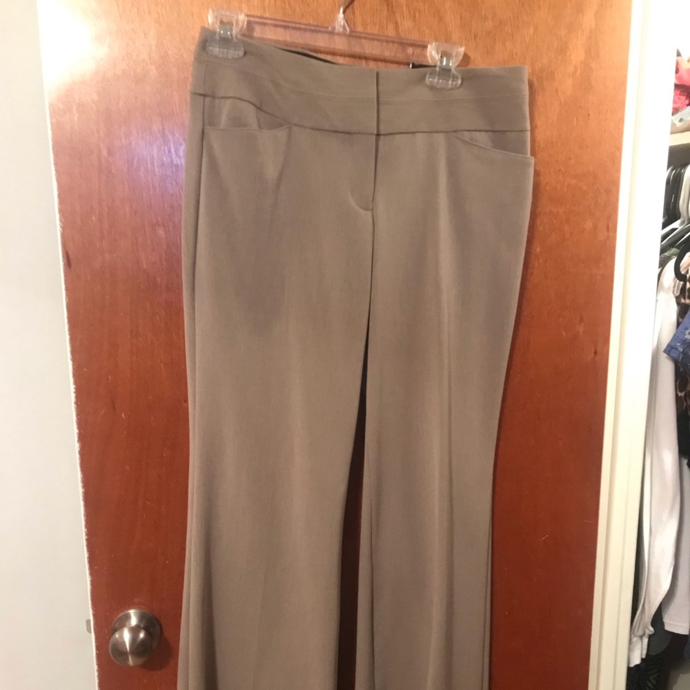 Express Editor Wide Waist Satin Taupe Dress Pants